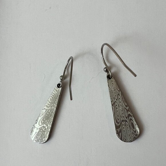 Chris Ploof Damascus stainless steel teardrop dangle Earrings EUC - Picture 4 of 9